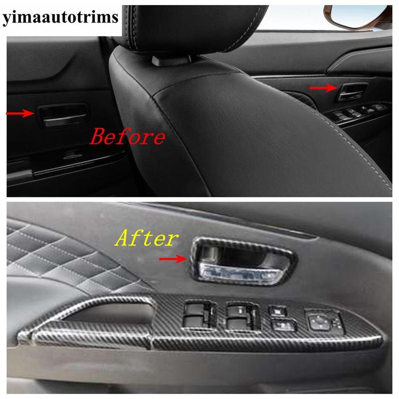 For Mitsubishi ASX 2014 - Car Inner Door Pull Handle Bowl Frame Cover Trim Carbon Fiber / Matte ABS Interior Accessories