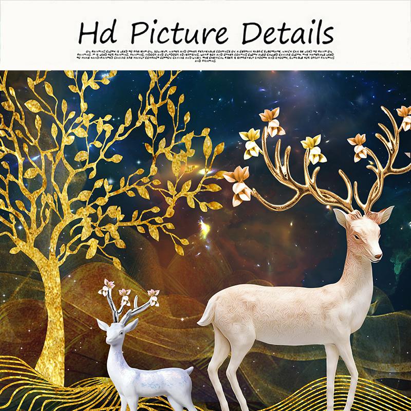 Nordic Abstrakte Weiße Elch Gold Baum Malerei auf Leinwand Landschaft Poster und Drucke Wand Kunst Bilder für Wohnzimmer Hause decor