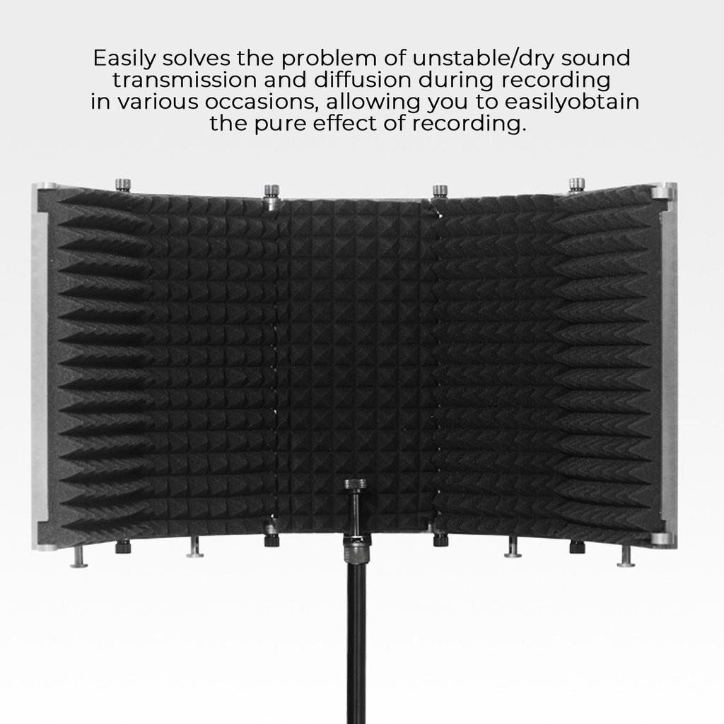 5 Panels Foldable Studio Microphone Isolation Shield Acoustic Foam Sound Absorbing For Recording Live Black 331x1060mm