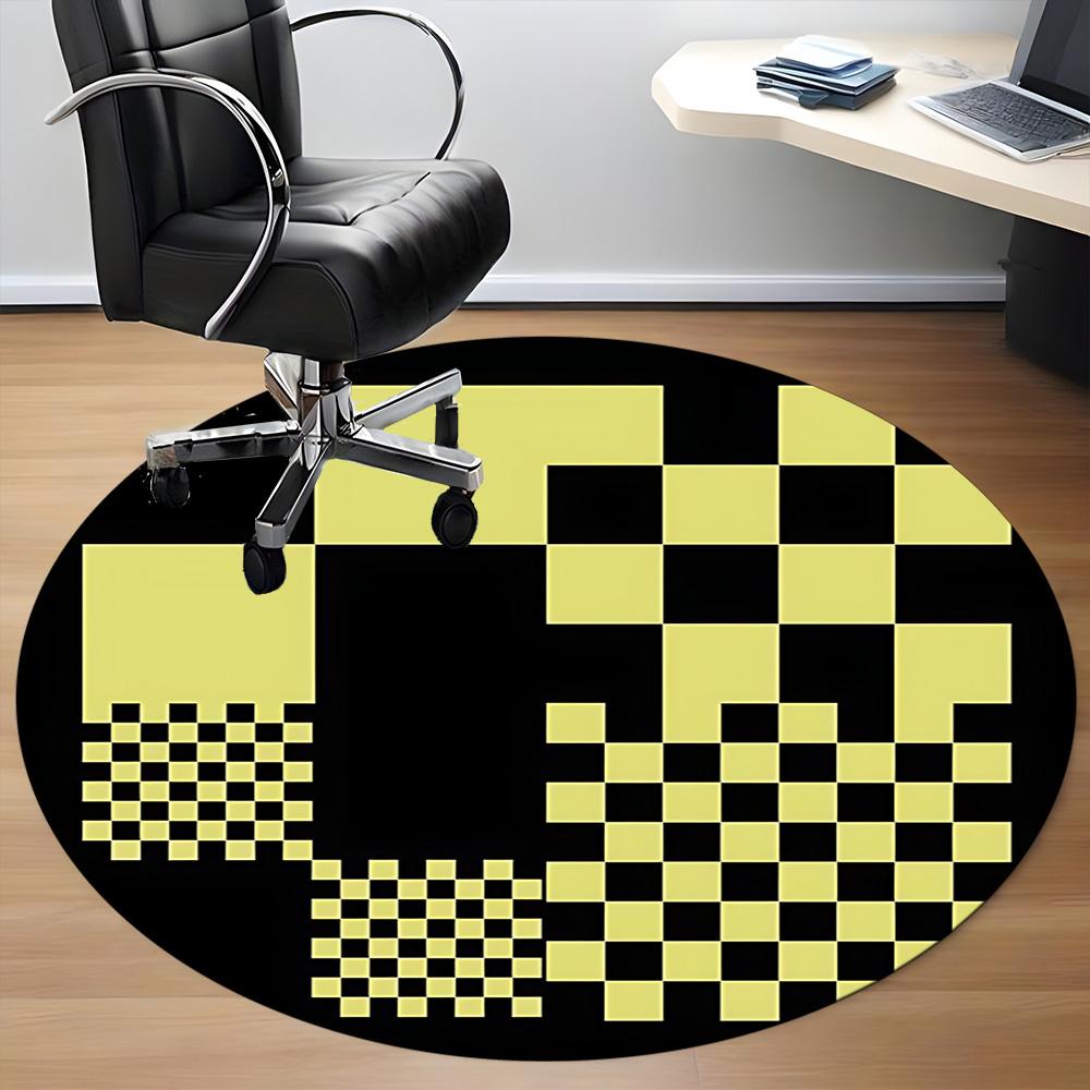 1pc Checkerboard Pattern Office Round Area Rug, Indoor Mat Suitable For Office, Under Office Chairs Bedroom Living Room Home Decor, Room Deco 080