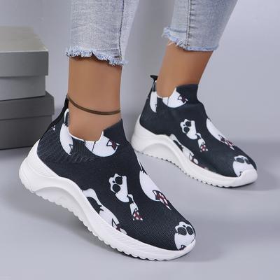 Scarpe Basse Stampate di Halloween per Donna 2024 Autunno Sneakers con Zeppa in Maglia Traspirante Donna Suola Morbida Antiscivolo Scarpe Casual Taglia 43