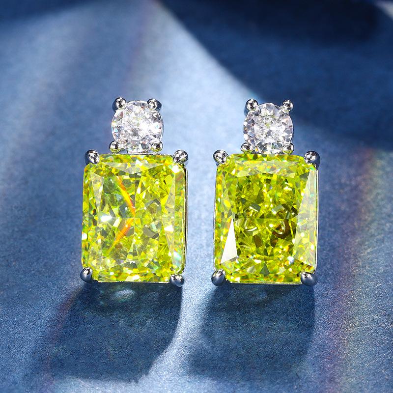 Autumn And Winter Jewelry High Carbon Diamond Ice Flower Cut Copper Inlaid Apple Green Sugar Cube Set 10 * 12-8 * 10