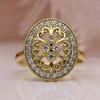 Luxury Ethnic Style Ring, Oval Hollow Engraved Love Pattern Ring, Retro High-end Party Jewelry
