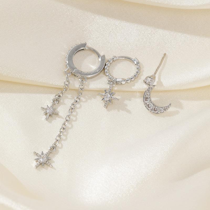 3PCS Exquisite Zircon Hanging Earrings Set For Women Elegant Butterfly Moon Star Drop Dangle Earrings Piercing Jewelry Party Gifts