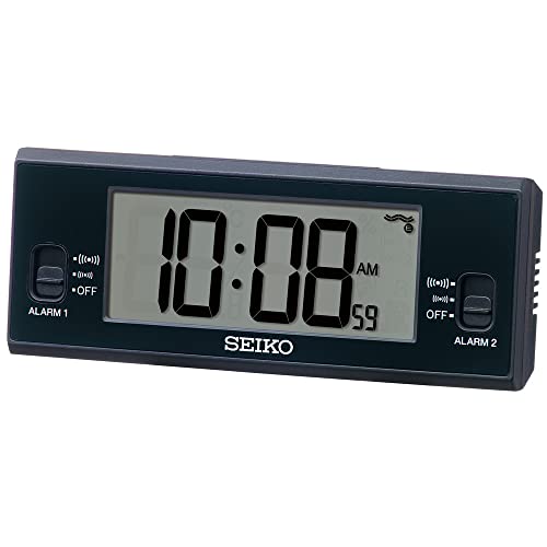 Seiko Clock SQ321K Digital Alarm Clock, Radio-Controlled, Black, 48 x 123 x 30 mm