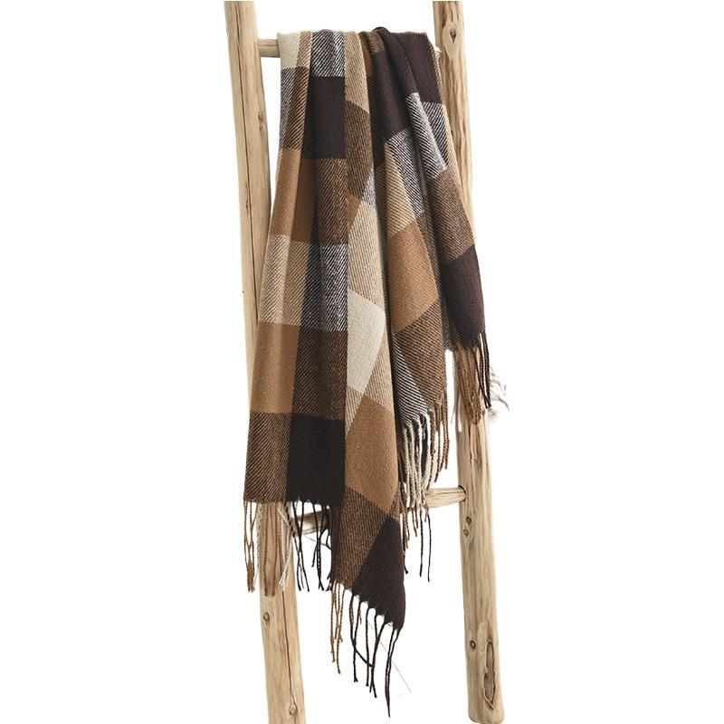 Retro plaid scarf women's winter atmosphere student imitation cashmere plaid warm scarf men