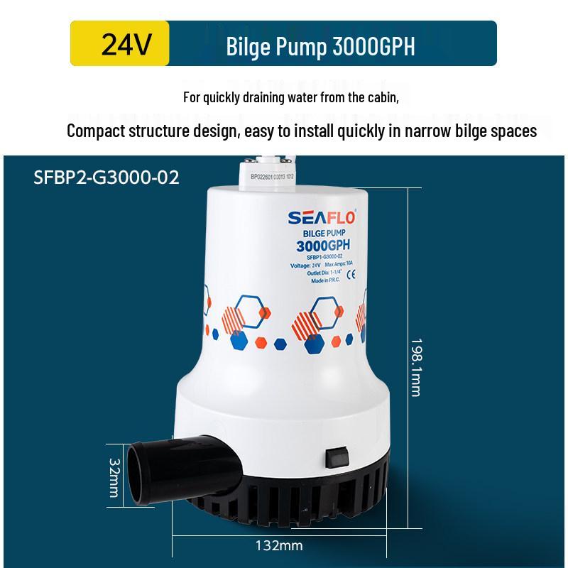 12V/24V DC Submersible Marine Bilge Pump for Fishing Boats - High Flow Seawater Drainage Pump
