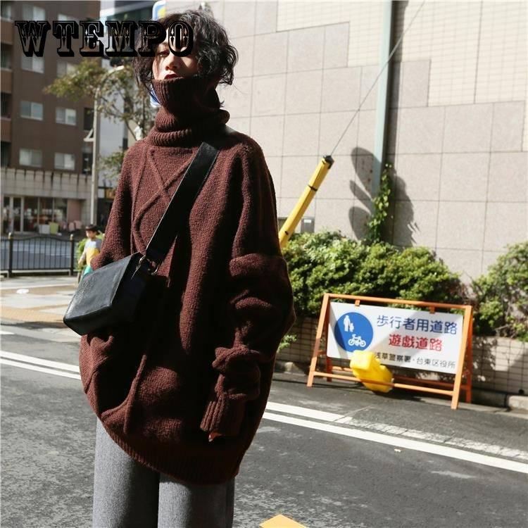 

Корейский утолщенный свитер с высоким воротником, женский зимний свободный однотонный свитер