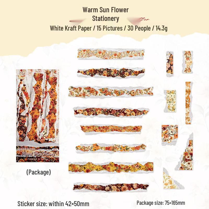 Yi Niao Kraft Paper Flower Shadow Stickers: 30 Die-Cut Retro Journal Sheets