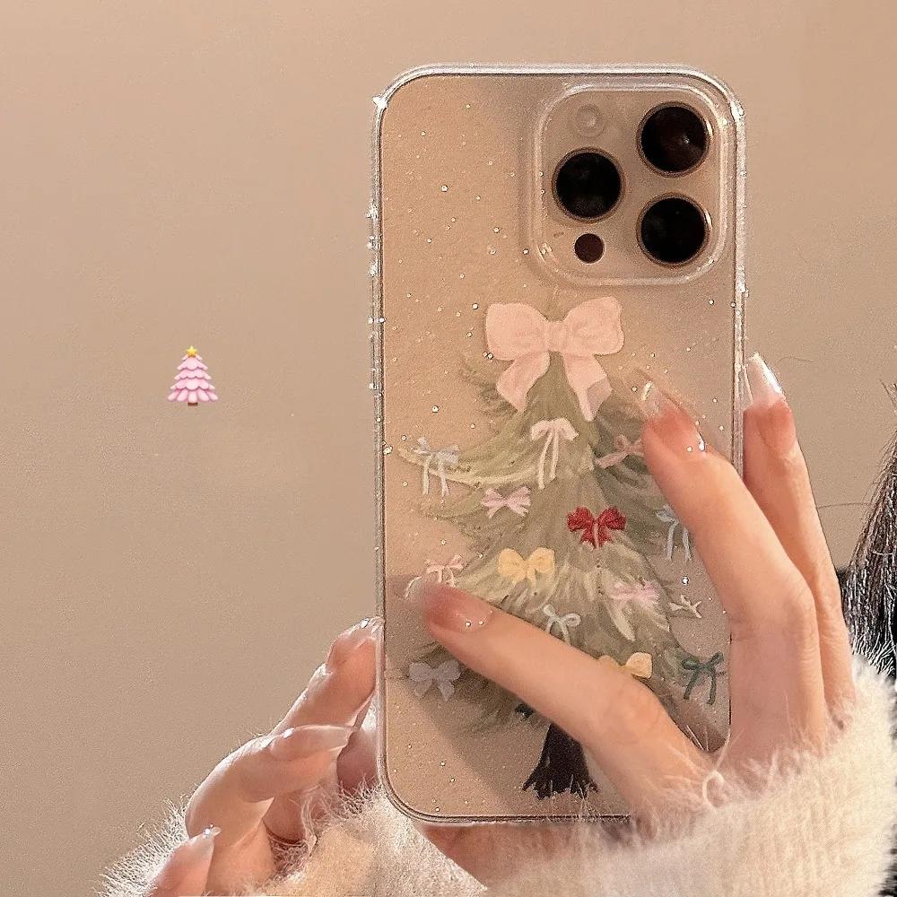 Bowknot Christmas Tree Pattern Bling Glitter Phone Case for iPhone 17AIR 16 15 14 13 12 11 PRO MAX MINI XS XR 7 8 PLUS Y2K Cover