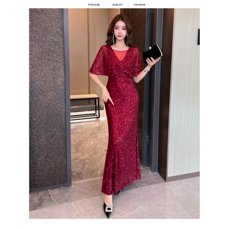 New High-end Tassel Bright Fishtail Banquet Elegant Temperament Noble Party Host Party Dress Woman