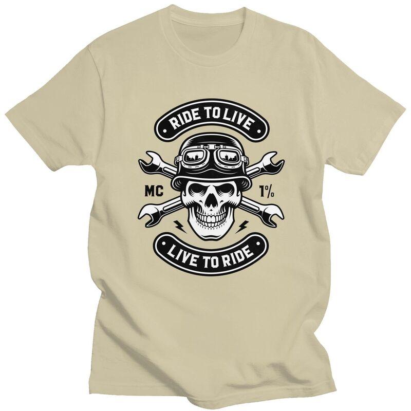 Custom Rockabilly Motorcycle Rider Rock Skull T Shirts Men 100 Cotton Tees Tshirt ShortSleeve Tshirt