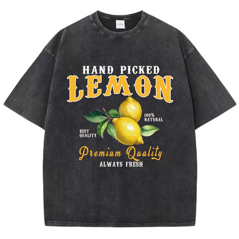 Summer Lemon Washed TShirts Womens Cotton Oversized ONeck T Shirts Fresh Fruit Prints Tops Casual Short Sleeve Woman Clothes