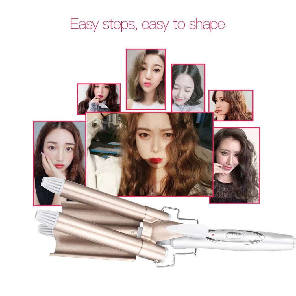 Professional 3 Barrel Curling Iron Wand Fast Heating Tourmaline Ceramic Hair Waver Styling Tool for Beautiful Waves