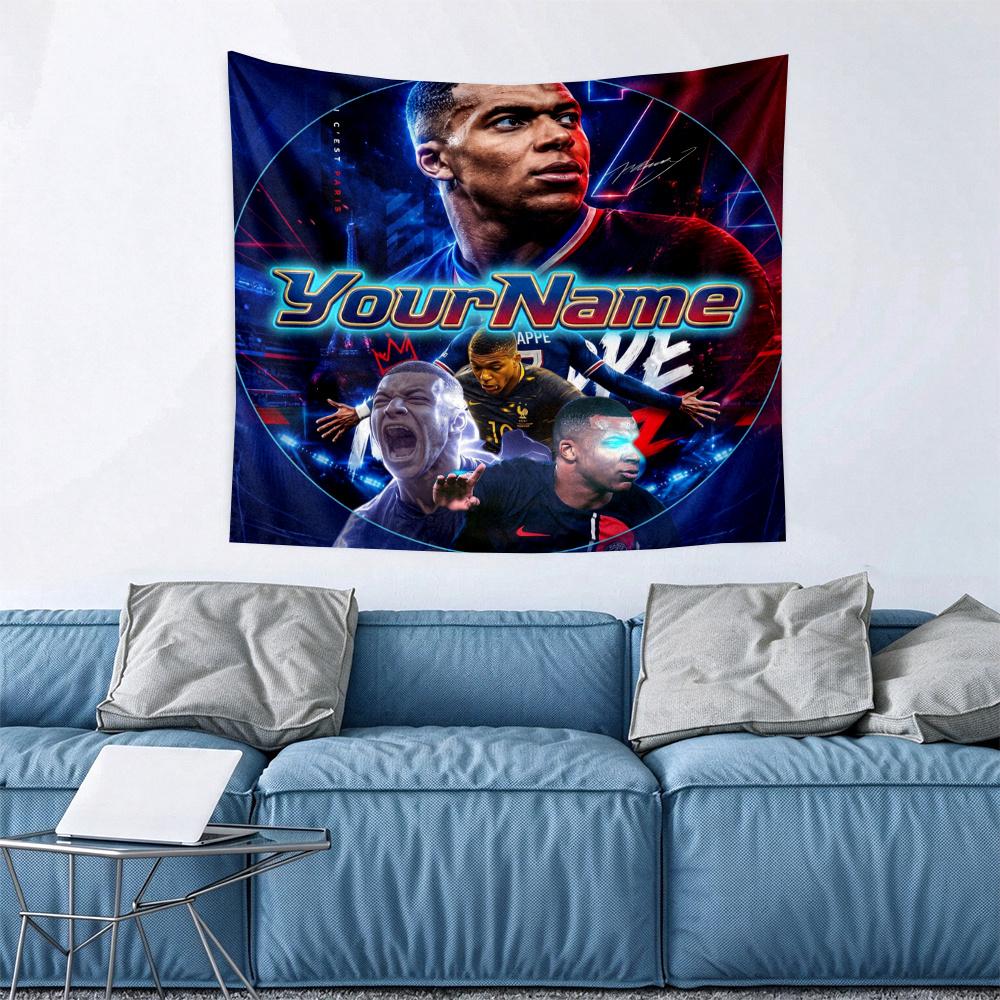 Mbappe Custom Your Name Wall Decor Tapestry Art For Pet Memorial Birthday Wedding Party Backdrop Family Gift