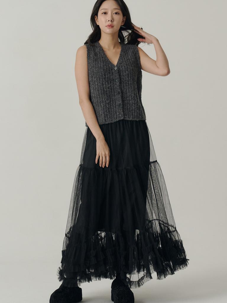 Sorry, Too Much Love Sha Bottom Frill Long Skirt_Black