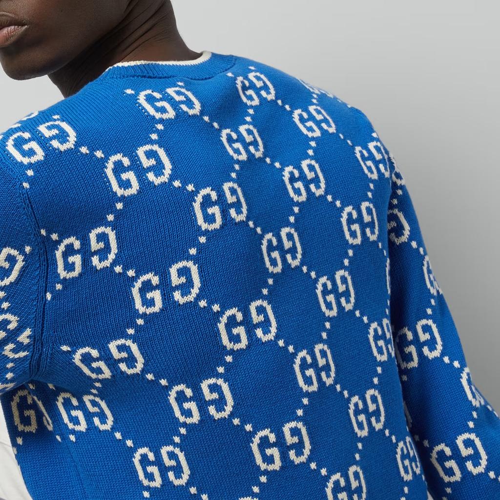Gucci Jumbo GG Jacquard Crew Neck Sweater 'Blue Ivory' Men's 694767-XKCDF-4559