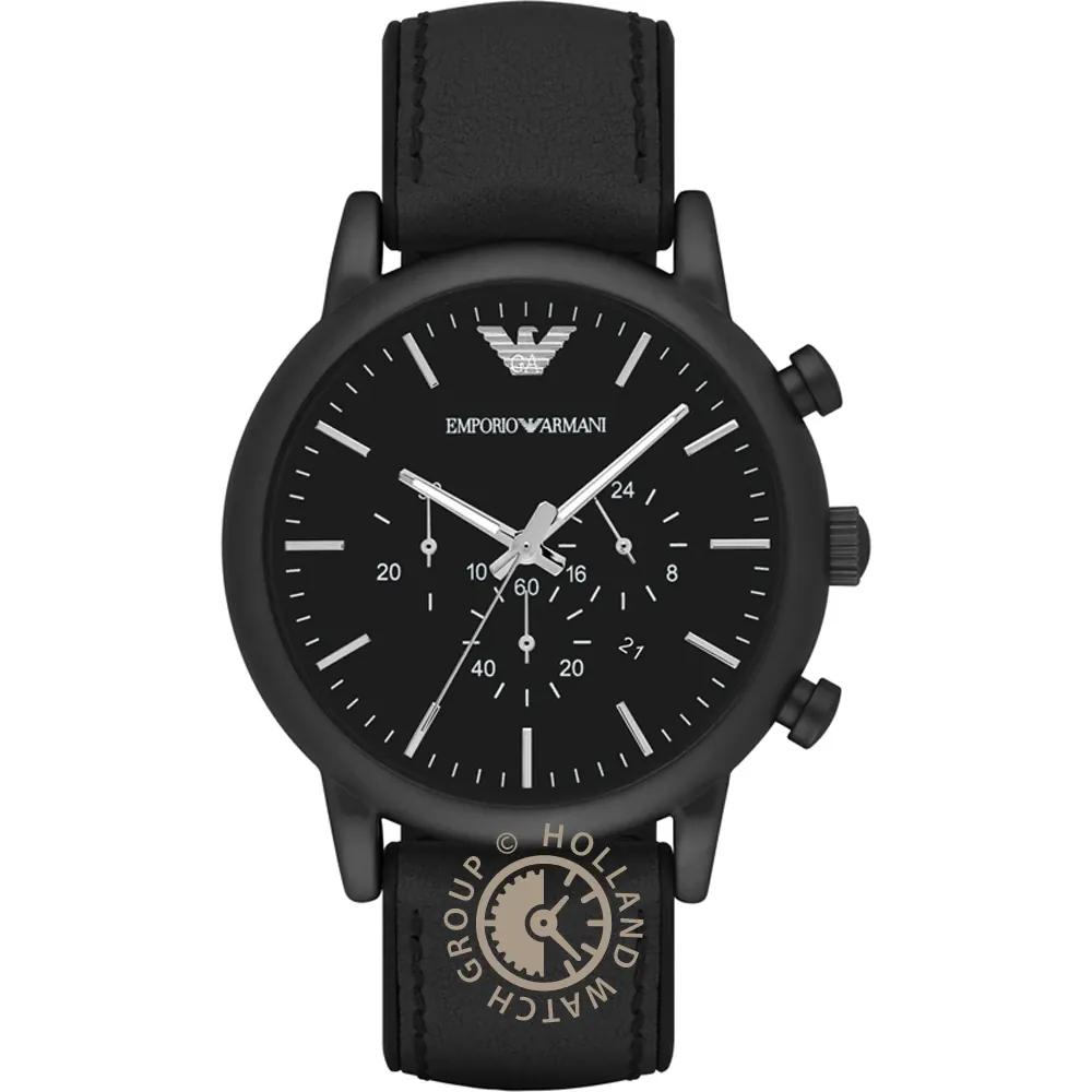 

Emporio Armani Luigi XLarge Black Leather Men s Quartz Chronograph with Date AR1970 чёрный