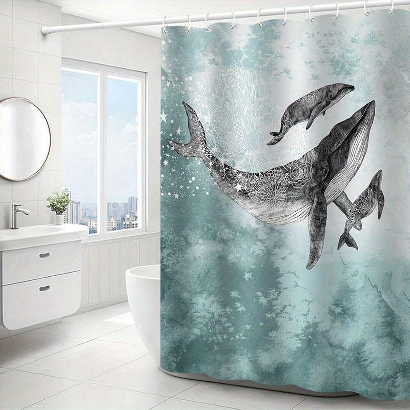 1 Pcl Exquisite Whale Background Pattern Shower Curtain, High-End Elegant Bathroom Decorative Curtain, Multi-Function