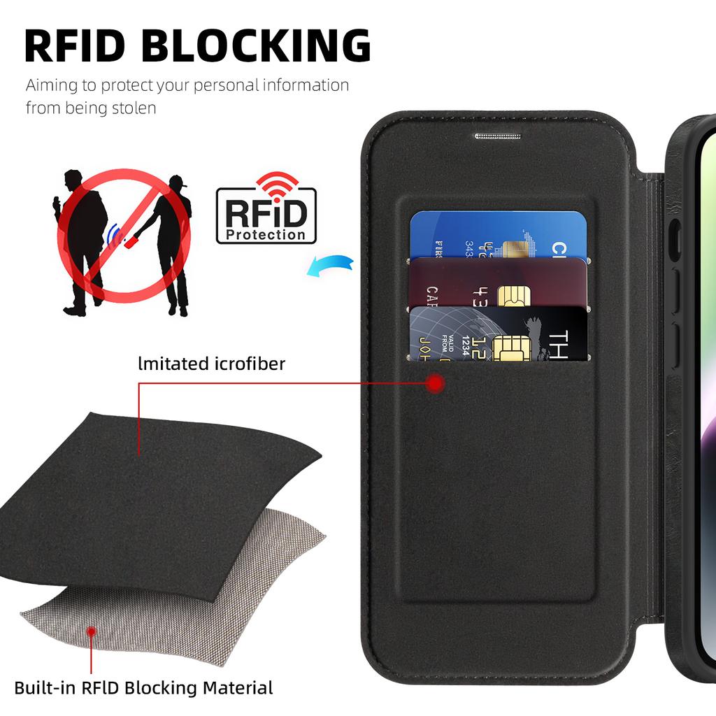 For iPhone 14 Plus Case Compatible with MagSafe RFID Blocking Card Holder Leather Phone Cover