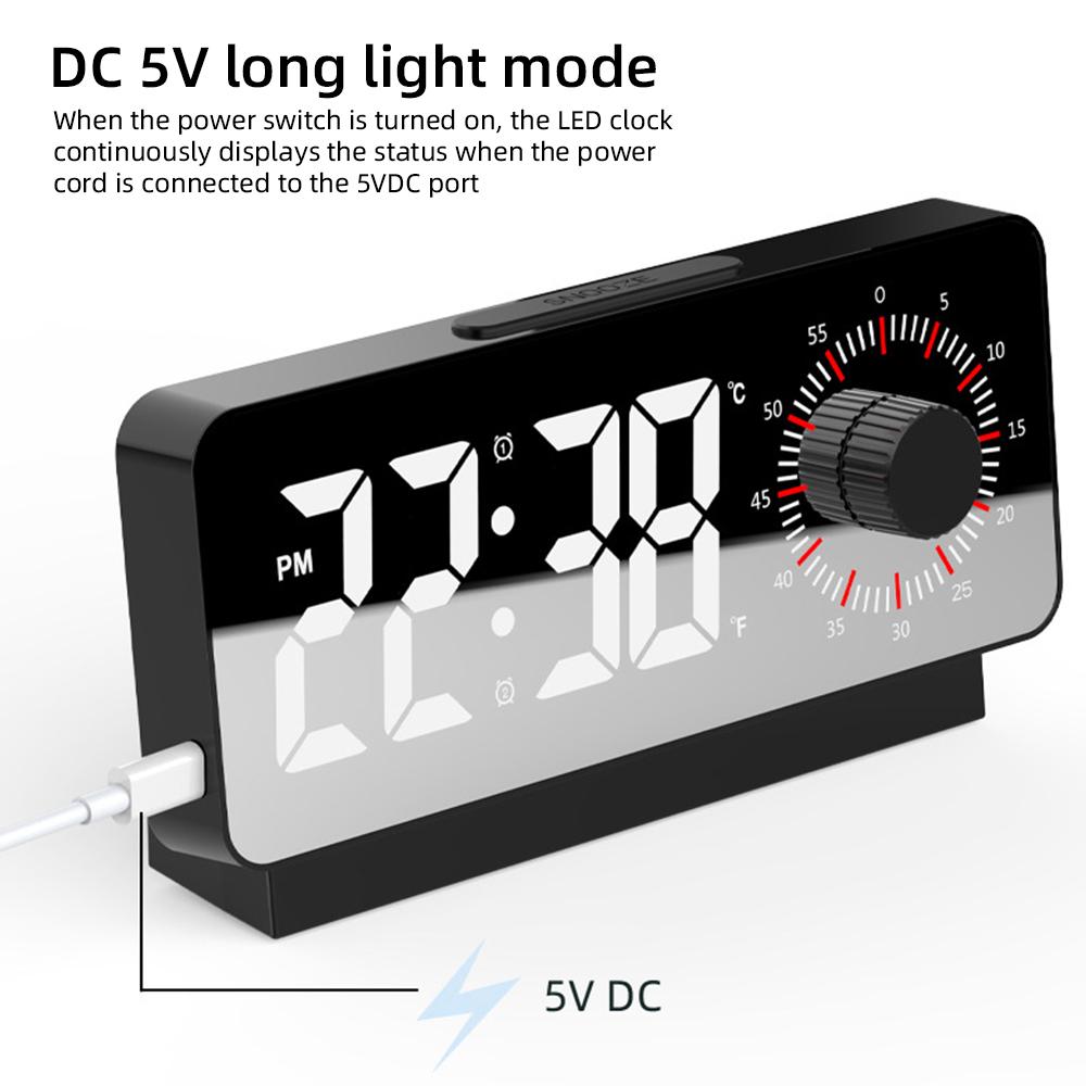 New LED Digital Alarm Clock Timer Function Temperature Electric Alarm Clocks USB Rechargeable Desktop Mirror Clock Bedroom