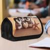 1pc Double Layer Flip Pencil Case - Beach Penguin Heart, Large Capacity, Portable Polyester Pen Storage Bag with Zipper Closure, Ideal for School & Of