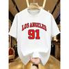 Los Angeles 91 T-Shirt Creativa con Lettera Uomo Estate Retro Maglietta Larga Basics Abbigliamento Cotone Girocollo Manica Corta