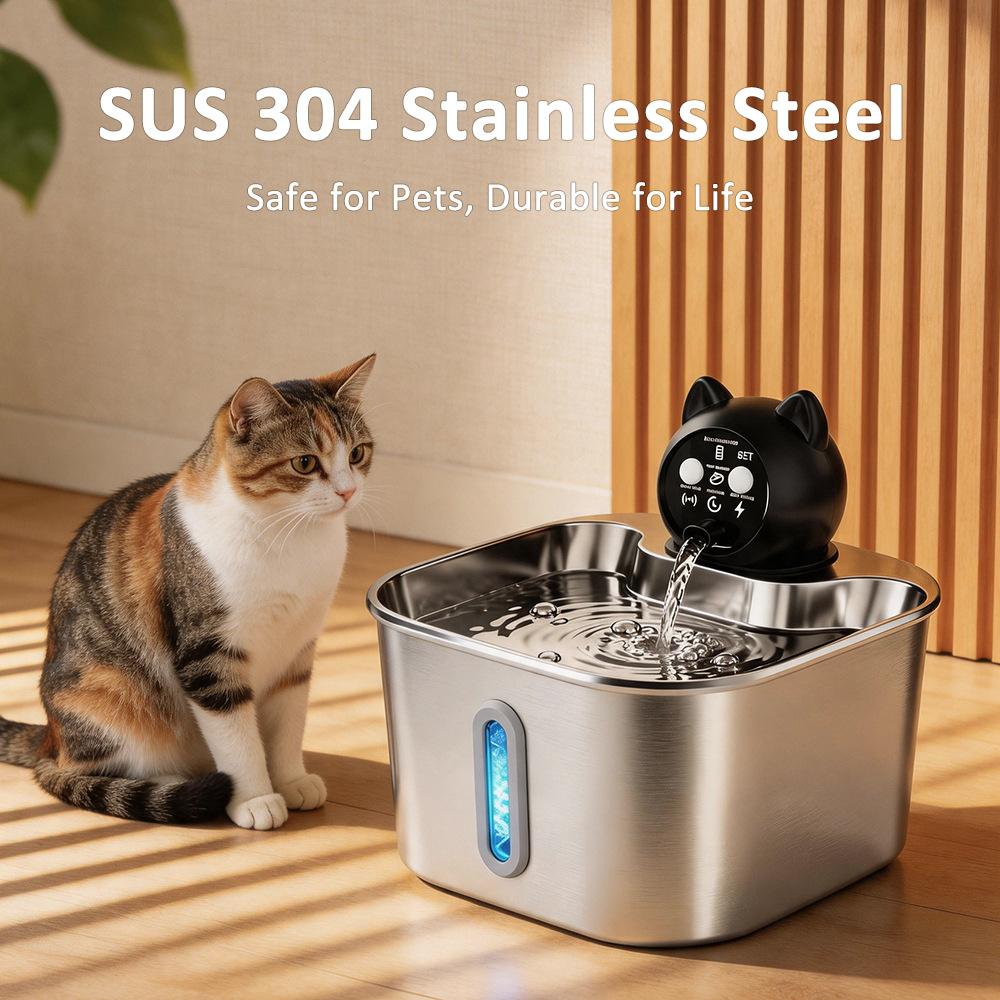 3.2L Wireless Stainless Steel Pet Water Feeder Auto Cat Fountain Faucet Smart Dog Water Dispenser Visual Window Drinking Bowl