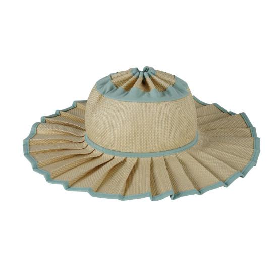 Women Straw Hat Plaid Print Summer Foldable Hat Wide Brim UV Protection Lightweight Breathable Beach Sun Hat