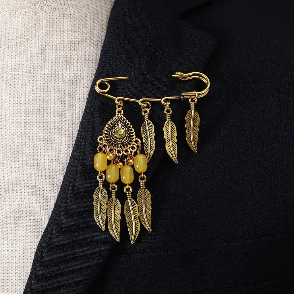 Bohemian Rhinestone Flower Tassel Brooch for Women - Exotic Style Suit Coat Pin