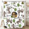 Farmyard Animal Print Shower Curtain Kids Bathroom Decor, Country Barn Horse Pattern, Waterproof Fabric with Hooks Set (White)