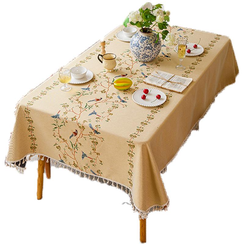 Plant Embroidery Polyester And Linen Blended Dining Table Fabric Decoration High-End Light Luxury Versatile Coffee Table Tablecloth Simple Modern