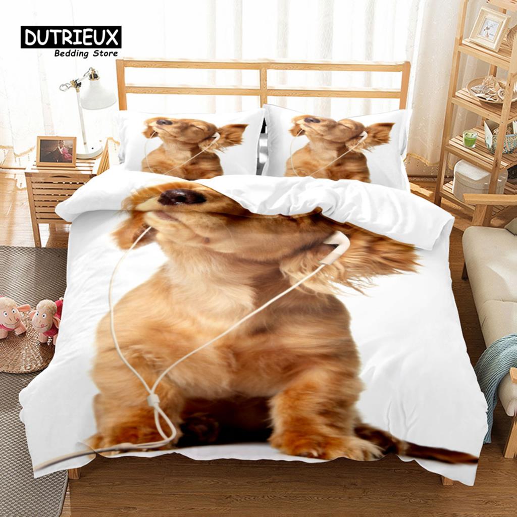 

Комплект постельного белья Puppy Lovers 3D Dog, модный комплект постельного белья, мягкий, удобный, дышащий, для декора спальни и гостевой комнаты EU single(135x200cm)