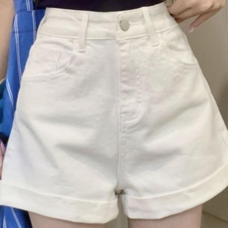 Women's White Revers Denim Shorts 2025 New Trend High Waisted Versatile Ladies Trousers Korean Style Summer Wide Leg Short Pants