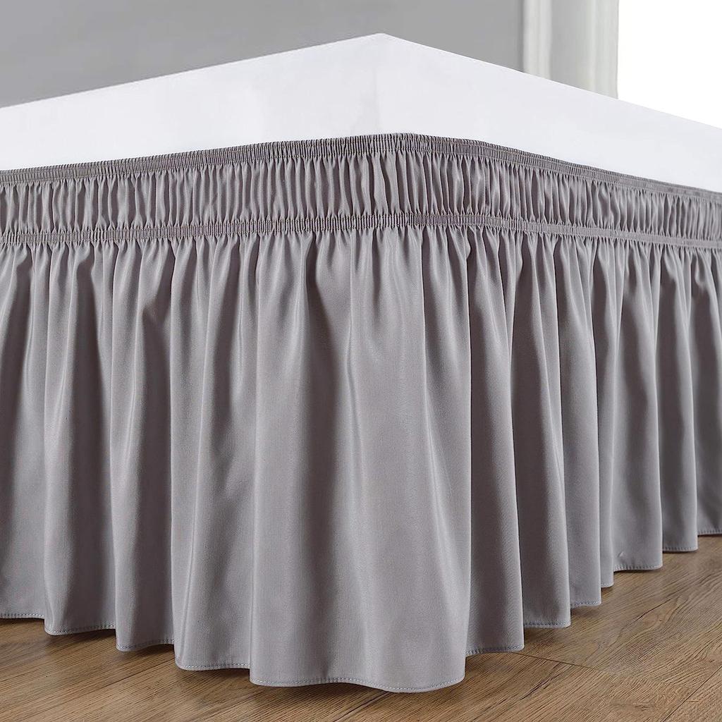 Wrap Around Dust Ruffle Bed Skirt - for Queen Size Beds with 14 in. Drop - Easy Fit Elastic Strap - Wrinkle Free, Machine Wash