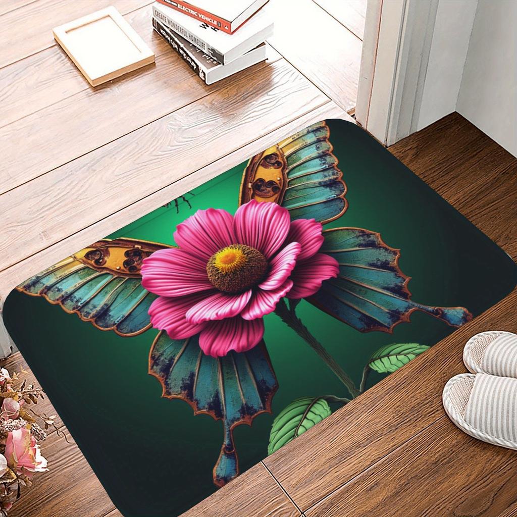1PC Rainbow Gradient Roses Kitchen Rug Non-Slip Door Mat Pop Design Bathroom Rug Bath Mat Carpet for Home Sink Laundry Decor