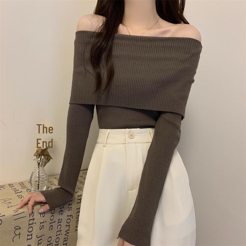 Women's One-Shoulder Autumn Knitted Sweater: 2024 Slim-Fit, Long-Sleeve Top