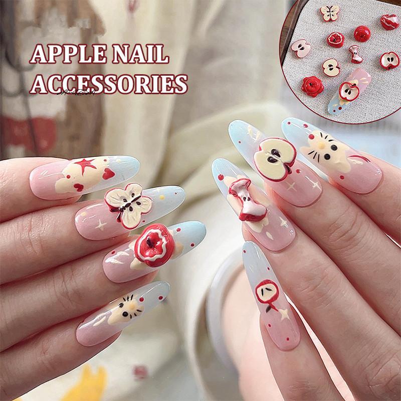 5/24/30Pcs Resin Simulated Fruit Nail Art Charms Cute Red Painted Multiple Shapes DIY Decorations for Creative DIY Nails