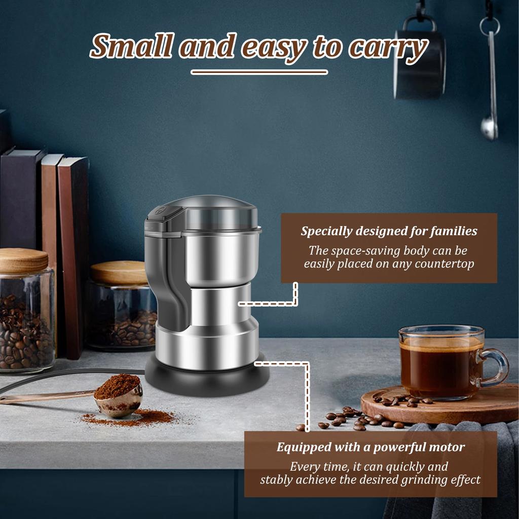 Electric Coffee Grinder 300W One Press Coffee Mill Grinder with Stainless Steel Blades Transparent Lid Portable for Beans Spice