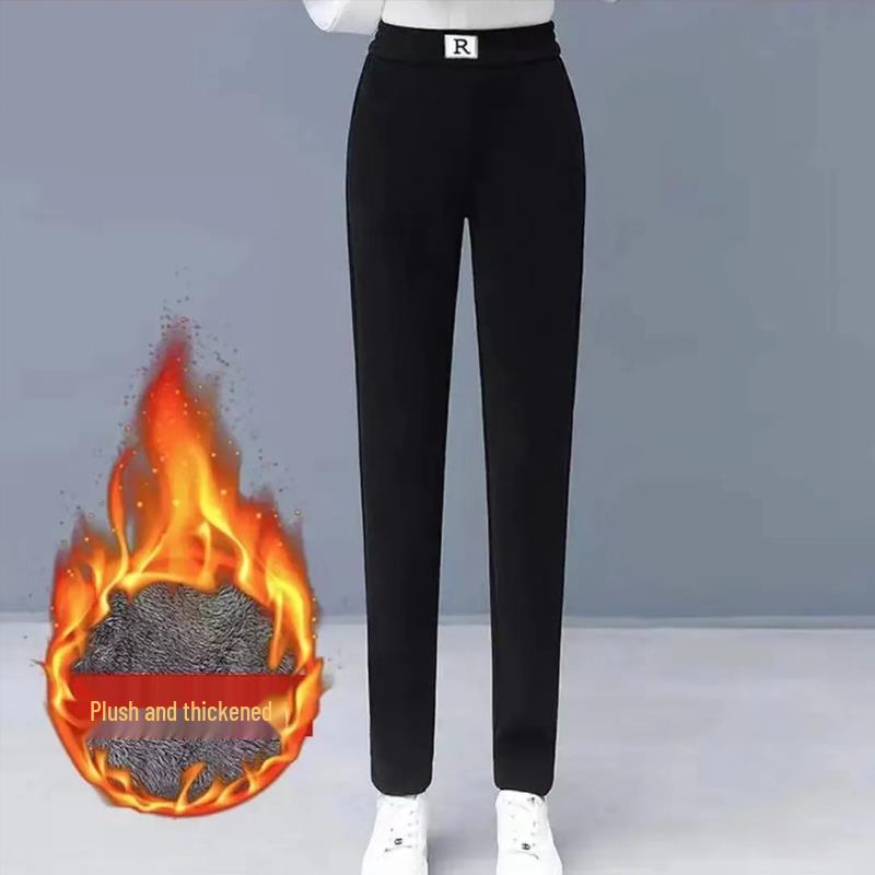 2024 Autumn/Winter Chenille Fleece-Lined Elastic Waist Straight-Leg Pants for Middle-Aged & Elderly Women