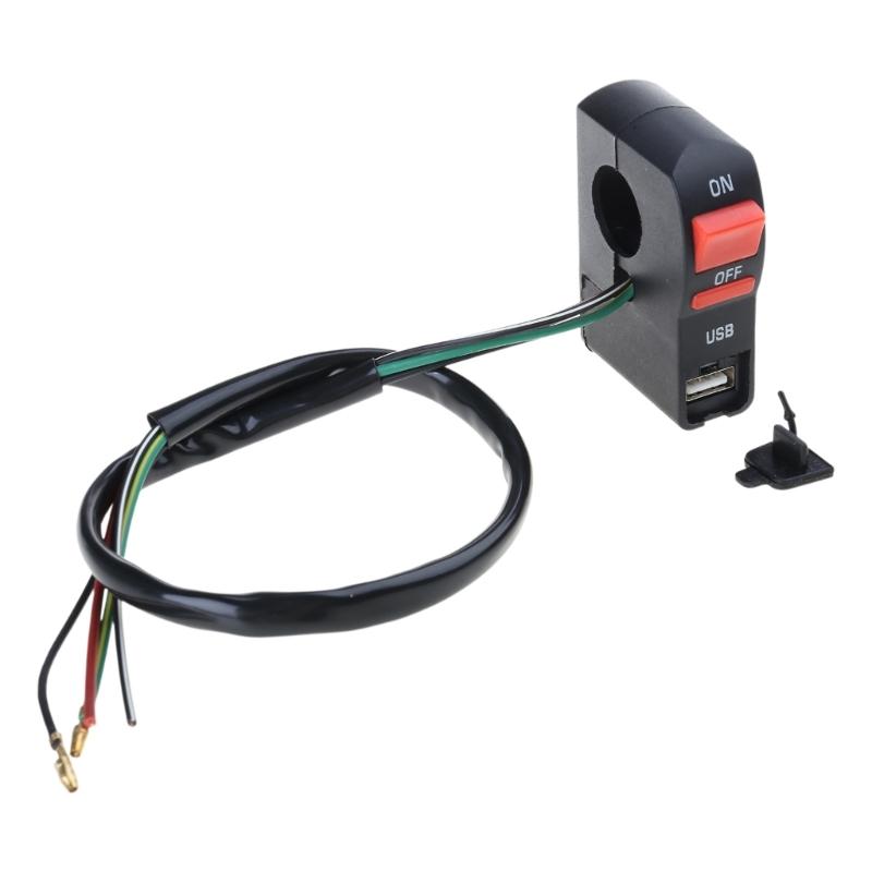 

12V 7/8″ Scooter Motorcycle Handlebar On Off Push Button Switch with USB Car Charger Headlight Control Switch Universal 1