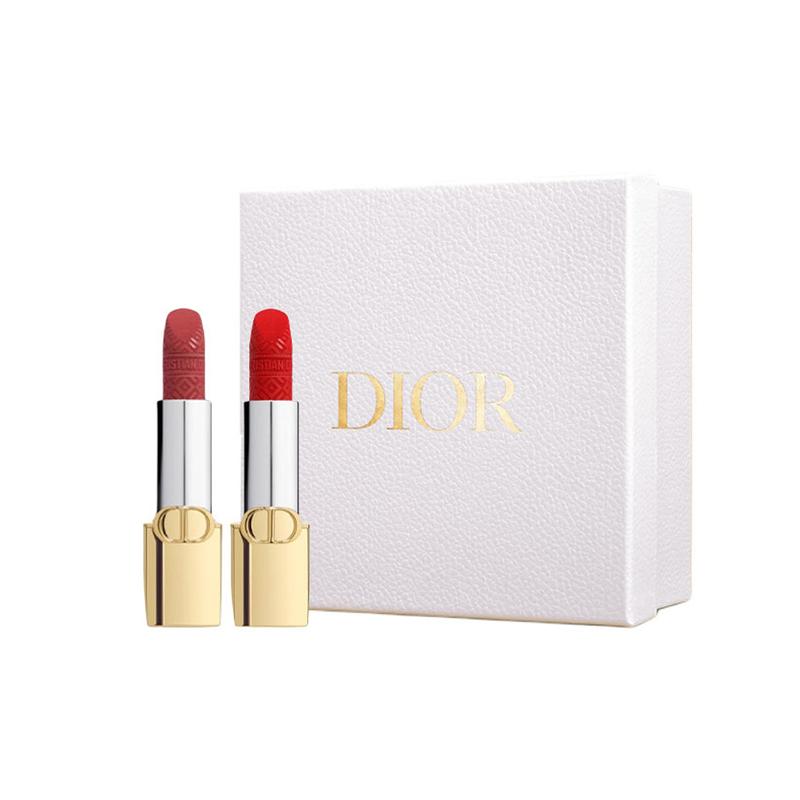 Dior Lipstick Christmas Limited Edition Intense Blue and Gold Lipstick, Double Gift Box, Velvet, Long-lasting, Easy To Color and Does Not Come Off,