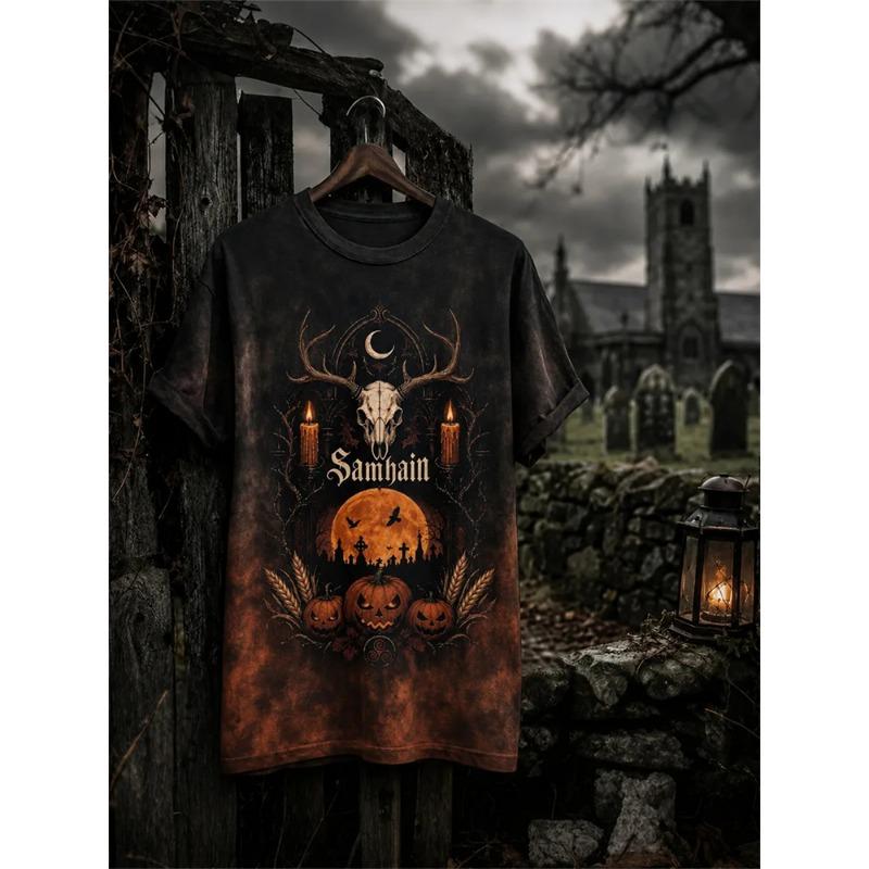Halloween Men's 3D Skull Short-Sleeve T-Shirt Spooky Club Party Street Style Short-Sleeve Casual Loose-Fitting Men's Top