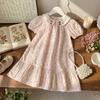 Sweet Peter Pan Collar Floral Girls Dress Summer Puff Sleeve Princess Cotton Dress Stylish Kids Clothing