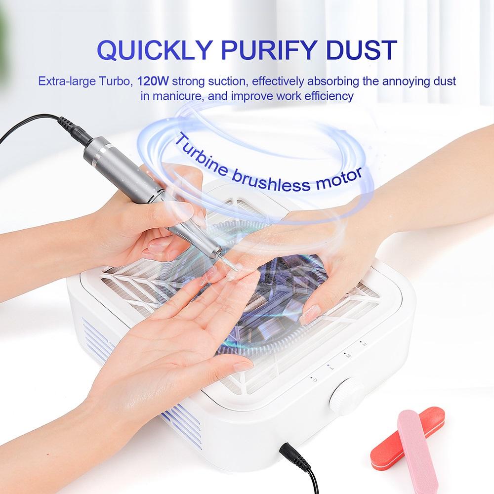 120w Brushless Turbo Nail Dust Collector Strong Suction Nail Vacuum Cleaner Speed Adjustable Nail Art Manicure Extractor Fan
