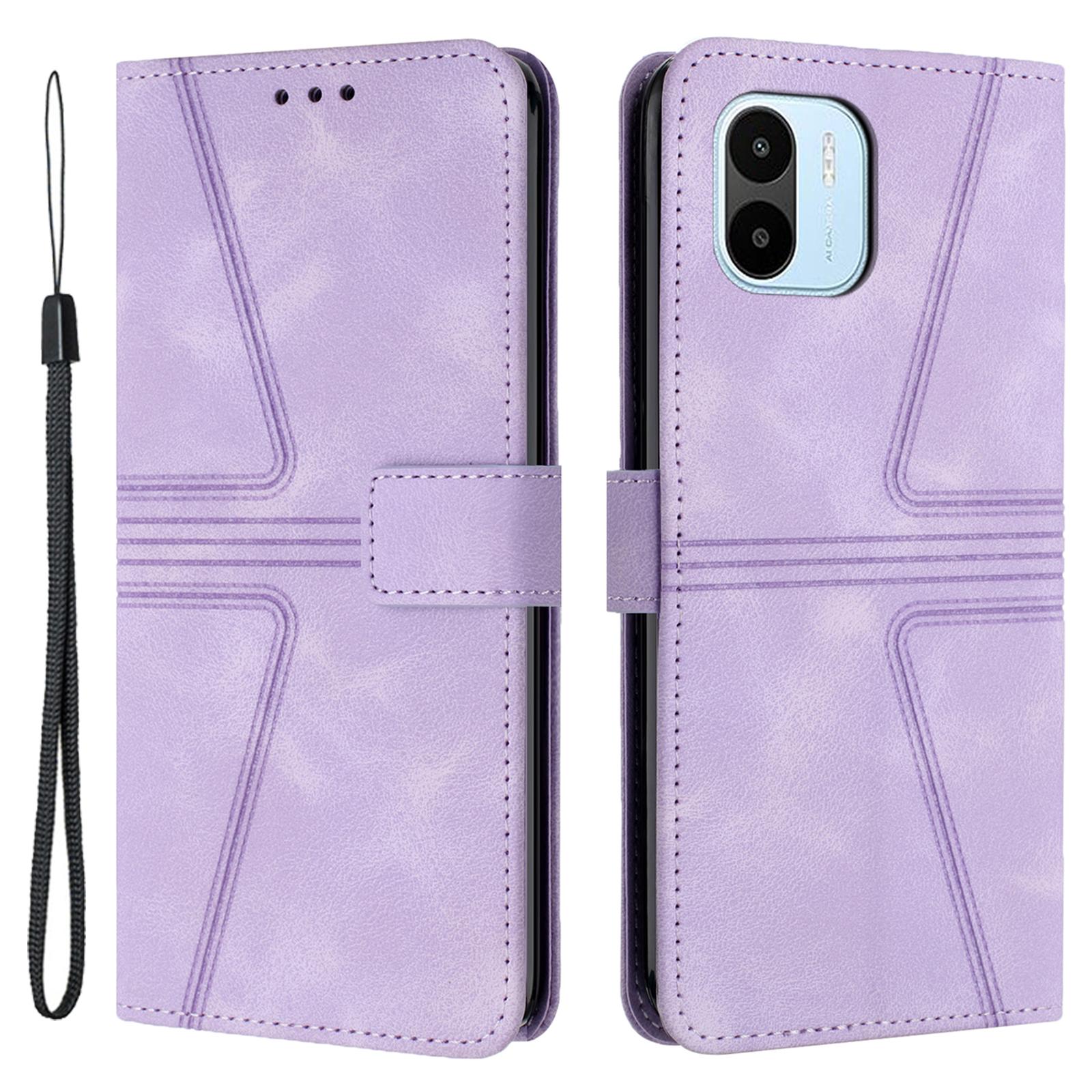 

For Xiaomi Redmi A1 4G/A2 4G Case Triangle Imprinted Wallet Card Slots Phone Leather Cover Purple