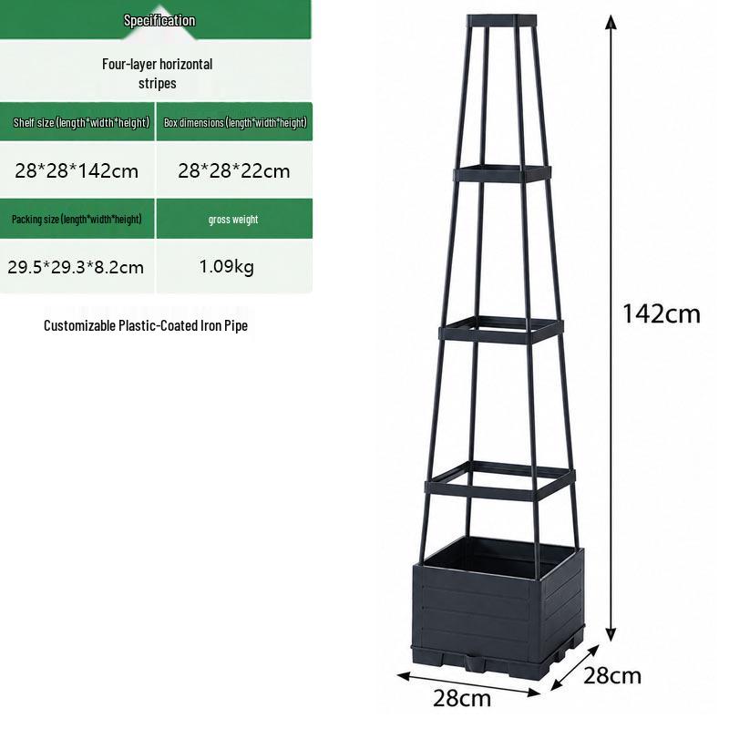 Balcony and Rooftop Vegetable Planting Box with Tomato Cage: Durable Plastic Flower Pot Container for Home Gardening.