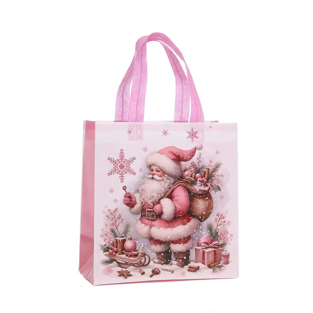Non-Woven Christmas Gift Bags Reusable Christmas Treat Bag with Handle Santa Claus Reindeer Berries Pattern Party Favor Tote Bag