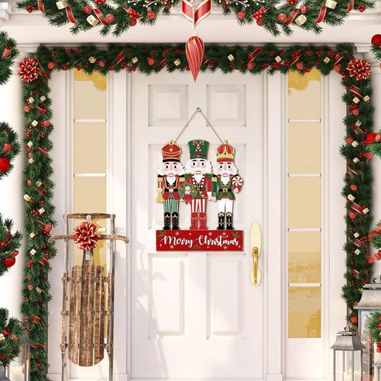 1/2Pcs Christmas Soldier Hanging Sign Farmhouse Rustic Wooden Soldier Round Sign Indoor Outdoor Merry Xmas Door Hanger Wall Hanging Decoration