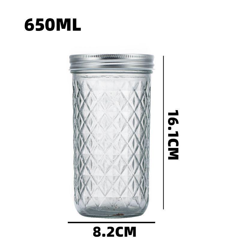 Diamond Pattern Glass Mason Jar with Airtight Lid for Bird's Nest, Jam, or Caviar.